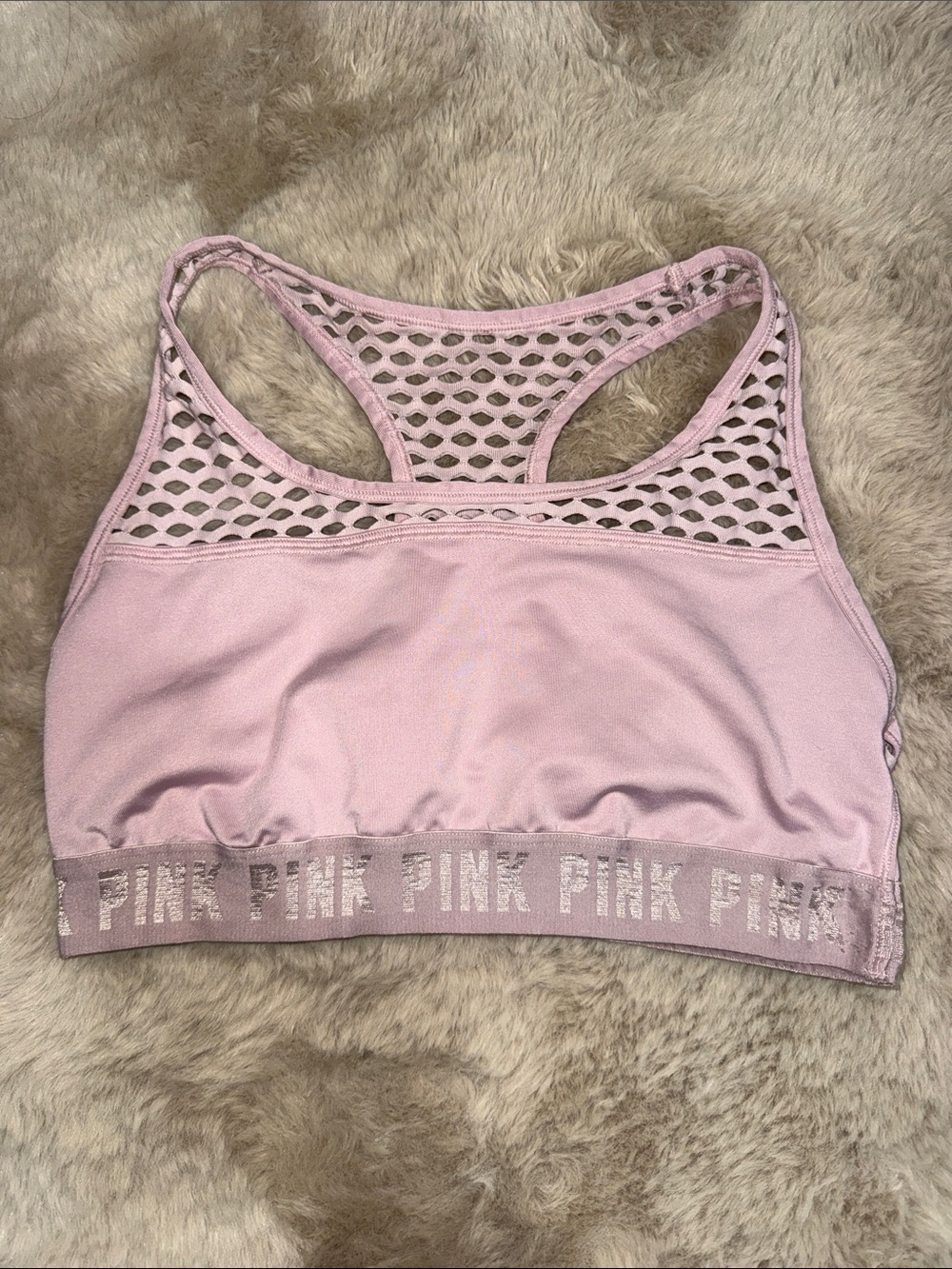 PINK Victoria's Secret Light Pink Mesh Racerback Sports Bra with Branded Band